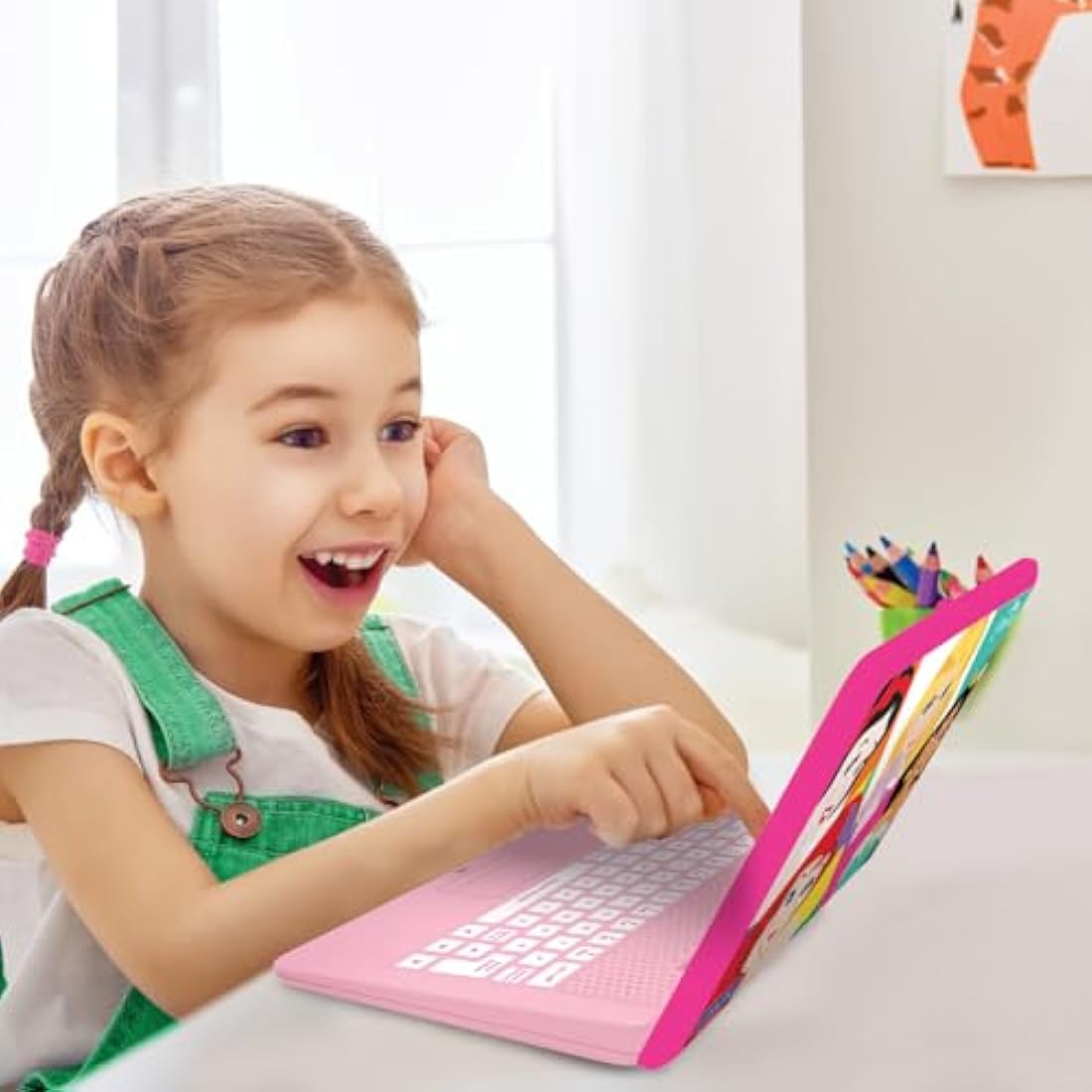 LEXIBOOK, Disney Princess, Educational and Bilingual Laptop French/English with 124 Activities: Mathematics, Dactylography, Logic, Clock reading, Play Games and Music, Pink, JC598DPi1