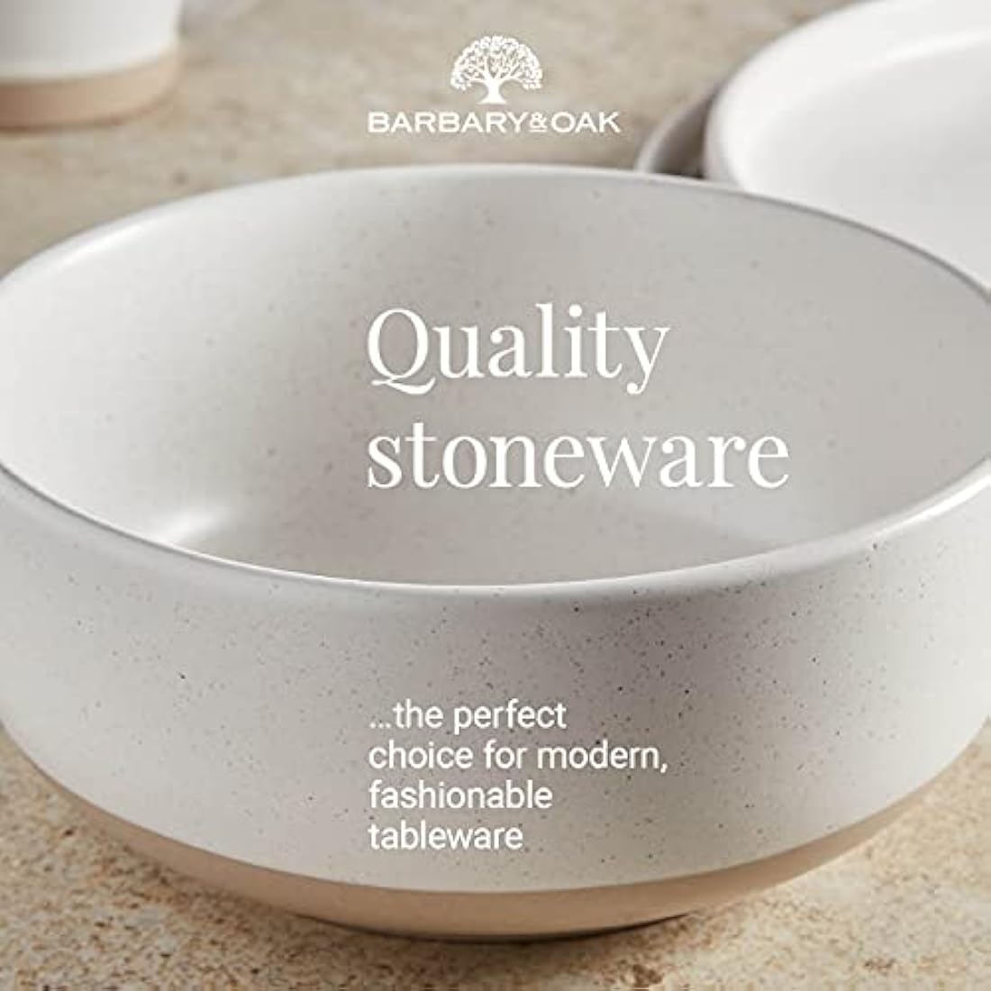 Barbary & Oak BO867007WHT Avena 16 Piece Dinnerware Set, Stoneware, Linen White