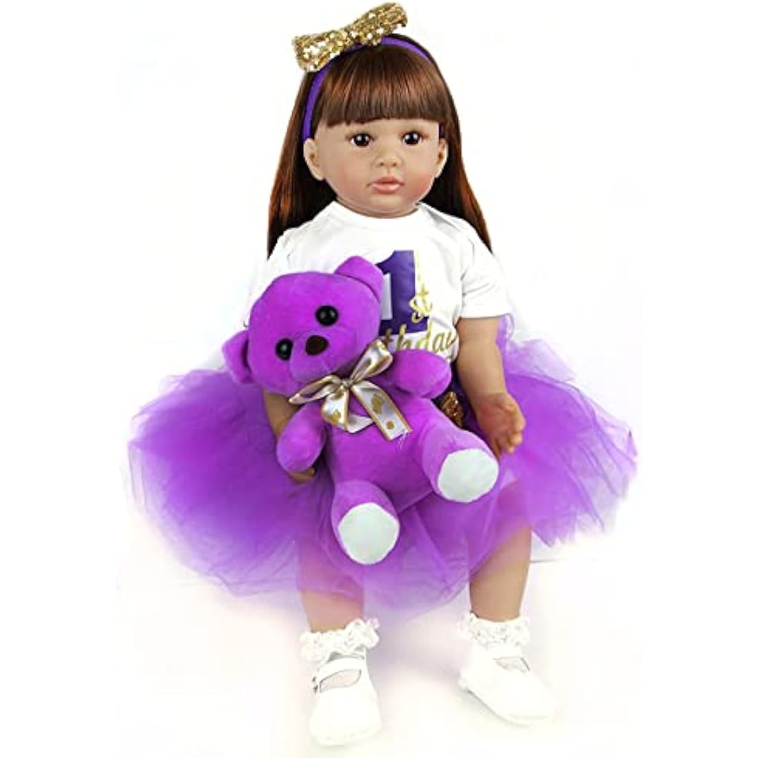 ZIYIUI Reborn 24 inch Realistic Baby Dolls - Vinyl Soft Silicone Newborns in Purple Dress - Boy and Girl Toys