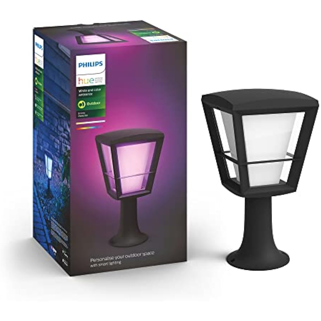 Philips Hue Econic White and Colour Ambiance LED Smart Garden Pedestal [Standing Lantern], Works with Alexa, Google Assistant and Apple Homekit