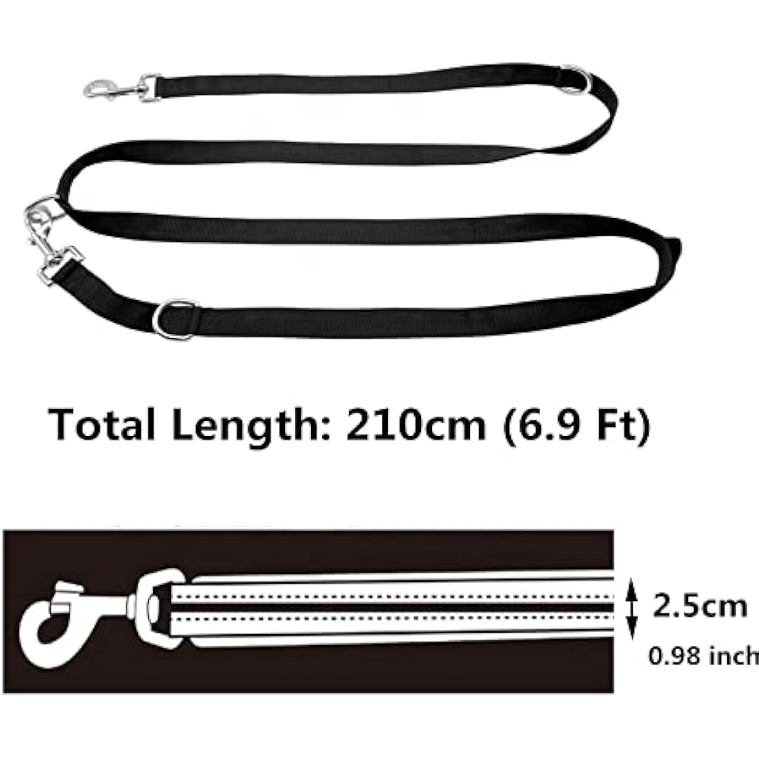 YankMooM Dog Training Lead Leash,6.9FT Double Ended Dog Lead for Training Walking Running Multi-Function Dog Lead Rope(Black)