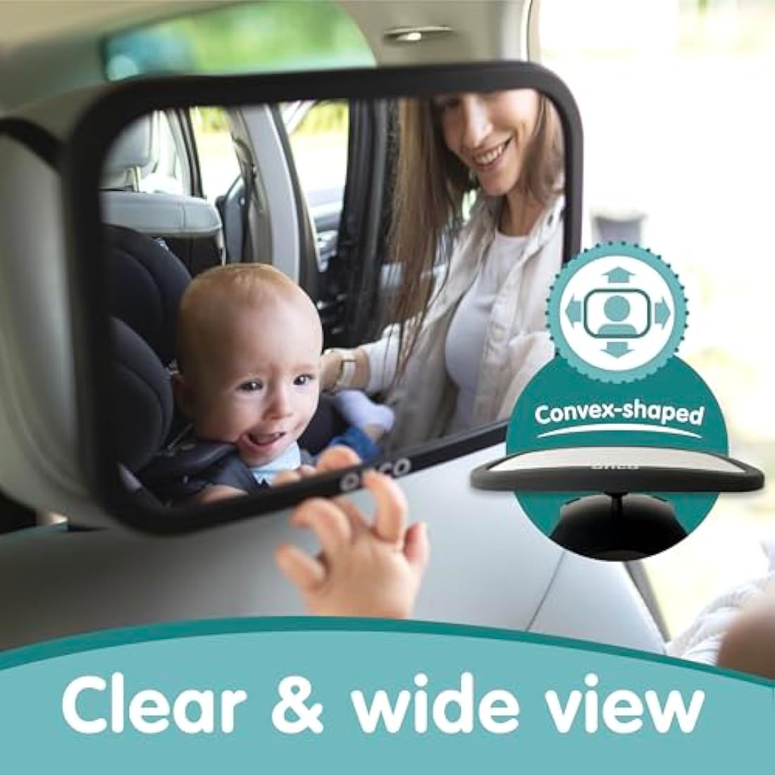 Onco Baby Car Mirror - 100% Shatterproof & Shakeproof, Award-Winning Car Mirror Baby Rear View, Non-Slip with 360° Rotation, Newborn Essentials