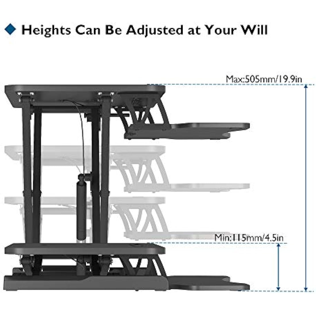 BONTEC Standing Desk Converter, 32in/80cm Height-Adjustable Dual Tier Workstation, Ergonomic Sit-Stand Desk Converter for PC Laptop Keyboard, Monitor Stand Compatible, Up to 15kg, Home Office (Black)