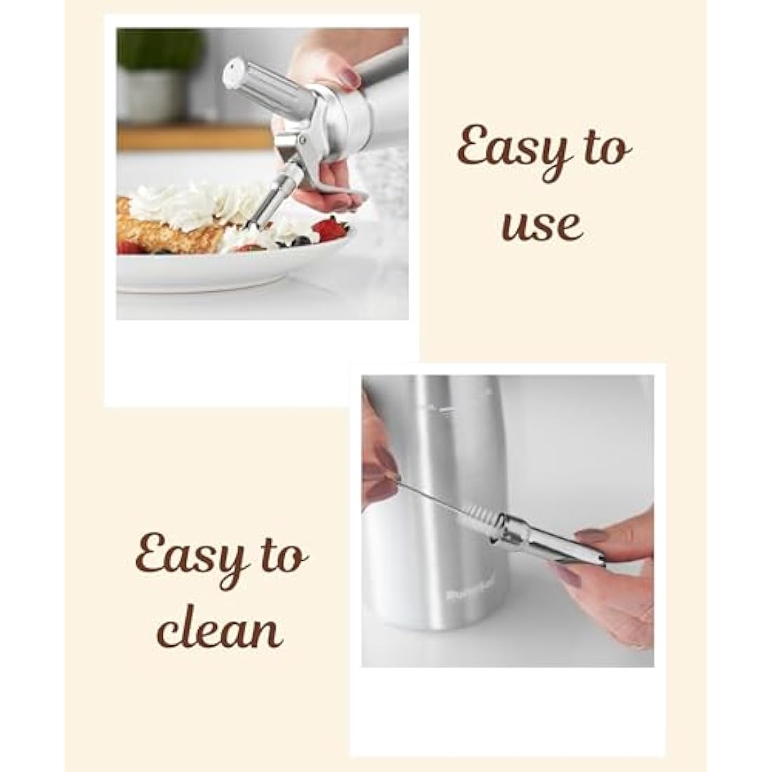 Runesol Professional Aluminium Whipped Cream Dispenser 500ml, Easy Clean Leak Free, 3 Stainless Steel Nozzles, Cream Whippers, Whipping Foam Syphon, Chef Espuma Gun, Whip Cream Desserts, Baking Gift