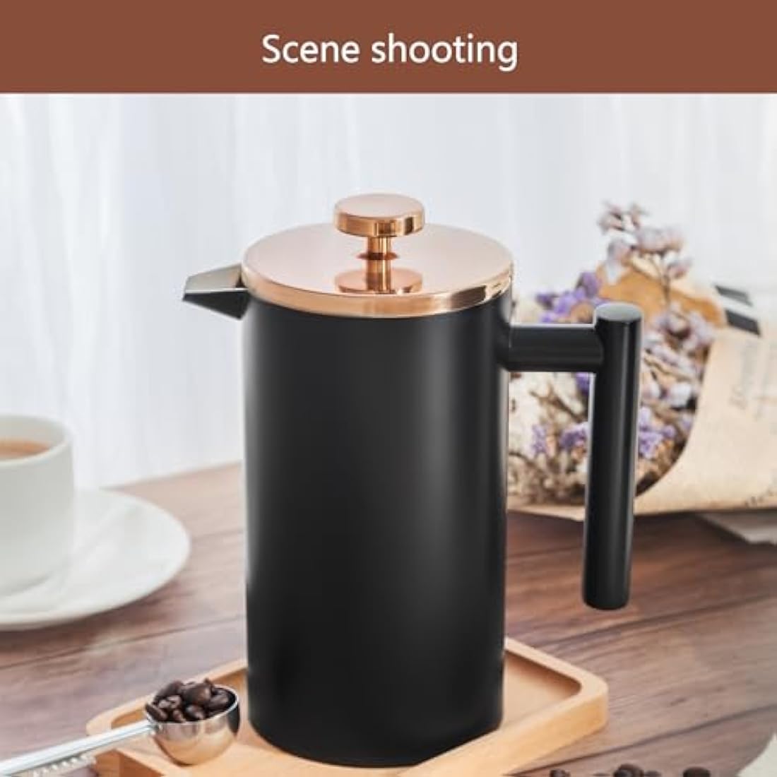 Wrobic Cafetiere French Press Coffee Maker, 1000ml/34oz Double-Wall Insulated Stainless Steel, 3 Level Filtration System, French Press for Home, Camping and Office (6 cup to 8 cup Black)