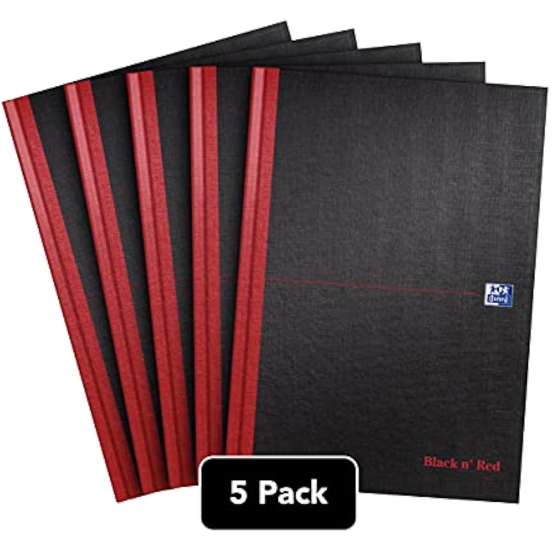 Oxford Black n' Red A4 Notebook, Hardback Casebound, 192 pages, Lined (Pack of 5)