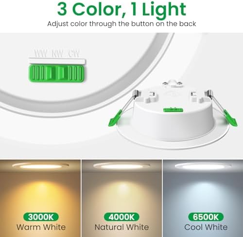 ALUSSO LIGHTING LED Downlights Dimmable Recessed Ceiling Lights 8W 850lm High Brightness, 3000K Warm 4000K Neutral 6500K Cool White Bathroom Spot Lights Ceiling Ultra Slim Spotlights IP44, 6 Pack