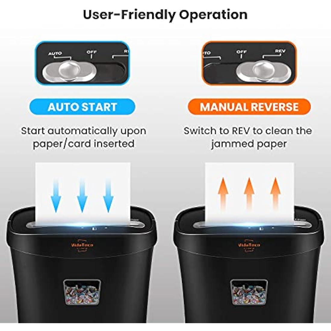 VidaTeco Micro-Cut Paper Shredder 10-Sheet Shreds Paper/Card/Staple/Clip Paper Shredder for Home Office Security Level P-4 Jam Proof System 15L Pullout Basket