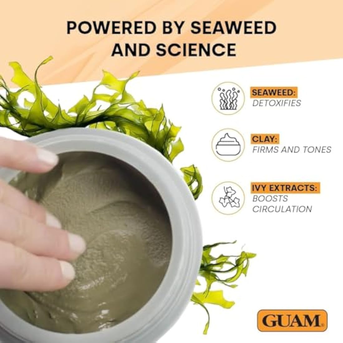 GUAM Seaweed Mud Anti Cellulite Treatment for Legs & Thighs - 500g Natural Tightening Hot Body Mask - Skin Firming Antioxidant Cellulite Remover to Reduce Imperfections, Improves Tone & Elasticity