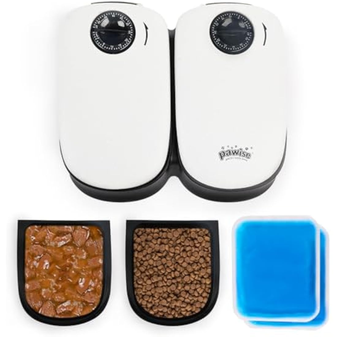 Pawise Automatic Cat & Dog Feeder with Ice Pack, 2-Meal Pet Wet & Dry Food Dispenser with 48-Hour Timer