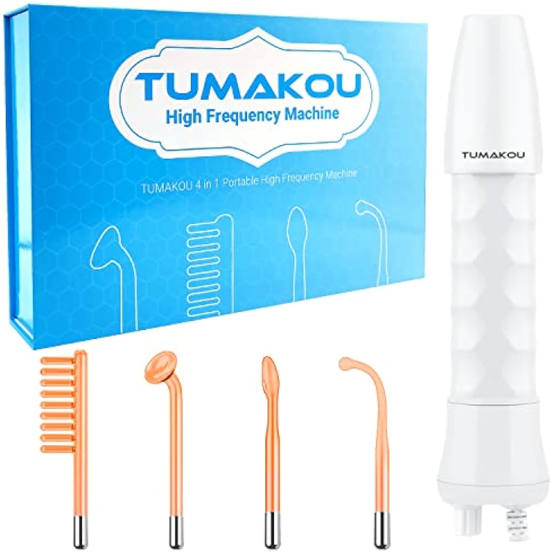 High Frequency Facial Machine, TUMAKOU Professional Portable Handheld Neon HF Face Wand, Light Therapy Facial Skin Tightening Machine Device with 4 Different Tubes