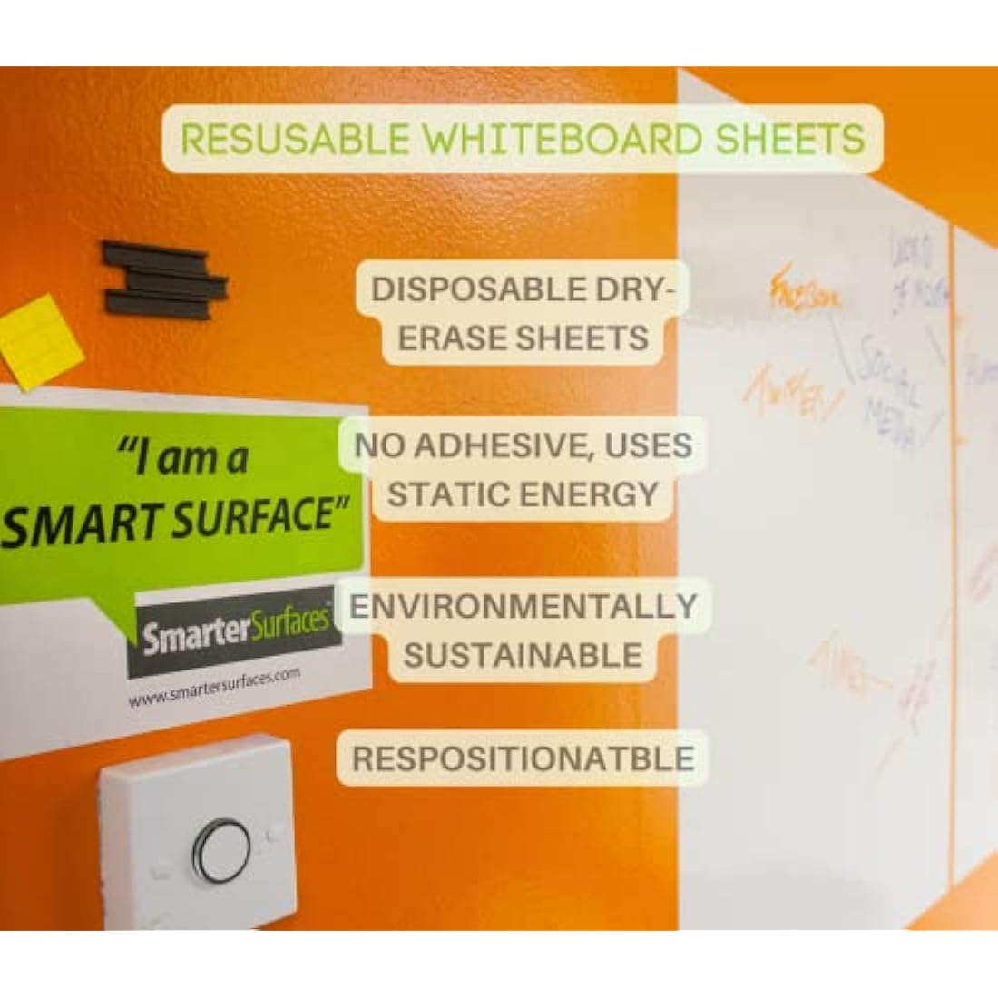 Smarter Surfaces Whiteboard Sheets (20 Wall Stickers) Removable Disposable Multi-use Perforated Dry Erase Sheets | Flipchart Paper (White)