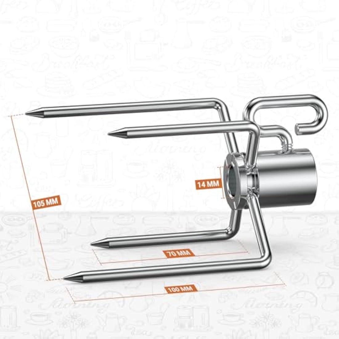 onlyfire 6002 Rotisserie Meat Forks for Grills Fits 12mm hexagon & 10mm and 8mm square rotisserie spit rods and round spit