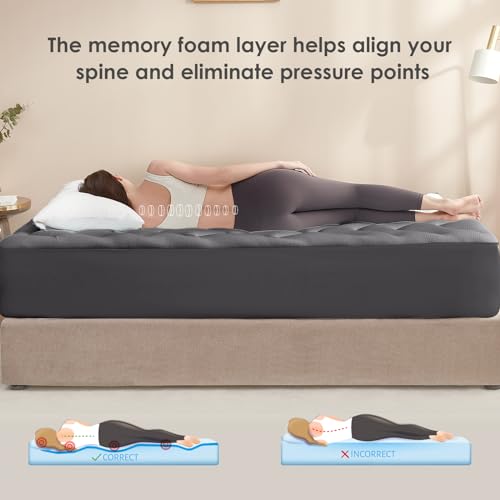 EHEYCIGA Memory Foam Mattress Topper Kingsize Bed, Gel Mattress Pad with Extra Deep Pocket, Breathable Mattress Cover, 150x200x3cm, Dark Grey