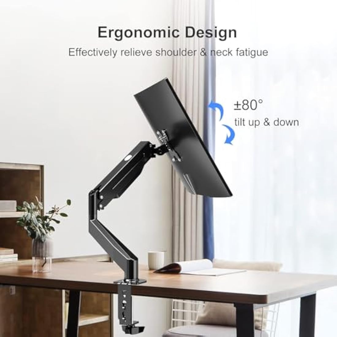 Suptek Single Monitor Arm Gas Spring, Monitor Arm Desk Mount for 17-32 inch Monitors up to 10kg, Tool Free Height Adjustable Screen Arm with Tilt Swivel Rotation, VESA 75/100mm, C-clamp/Grommet Option