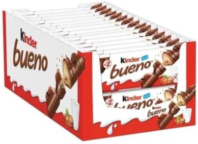 Kinder Bueno Wafer Twin Bars, Bulk Chocolate Gift Pack, Milk Chocolate Covered Wafer with Milky and Hazelnut Filling, Pack of 30 x 2 (60pcs)