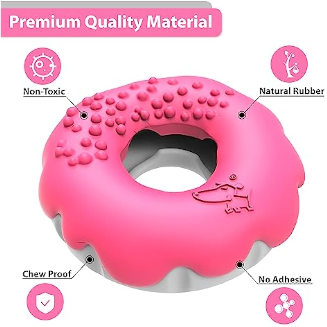 PetBuds Indestructible Dog Toys - Interactive 2 in 1 Treat and Chew Toy for Boredom - Doughnut Shape (Shocking Pink)
