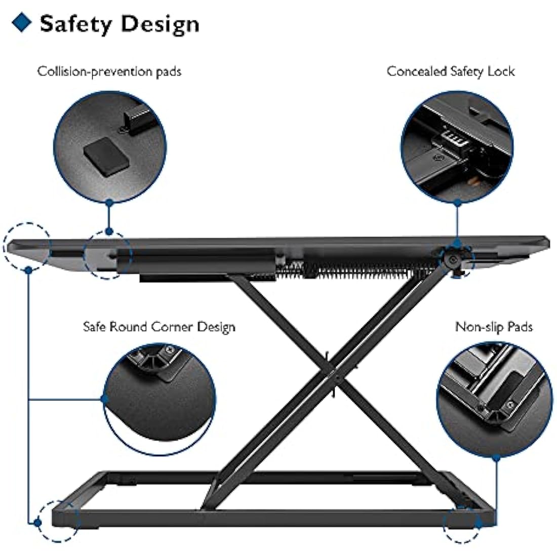 BONTEC Standing Desk Converter 67x47cm, Height Adjustable Sit Stand desk Converter Workstation, X-Frame Desk Riser for Laptop, Monitor, Keyboard Home Office, Ultra-Slim Desk Raiser up to 8kg