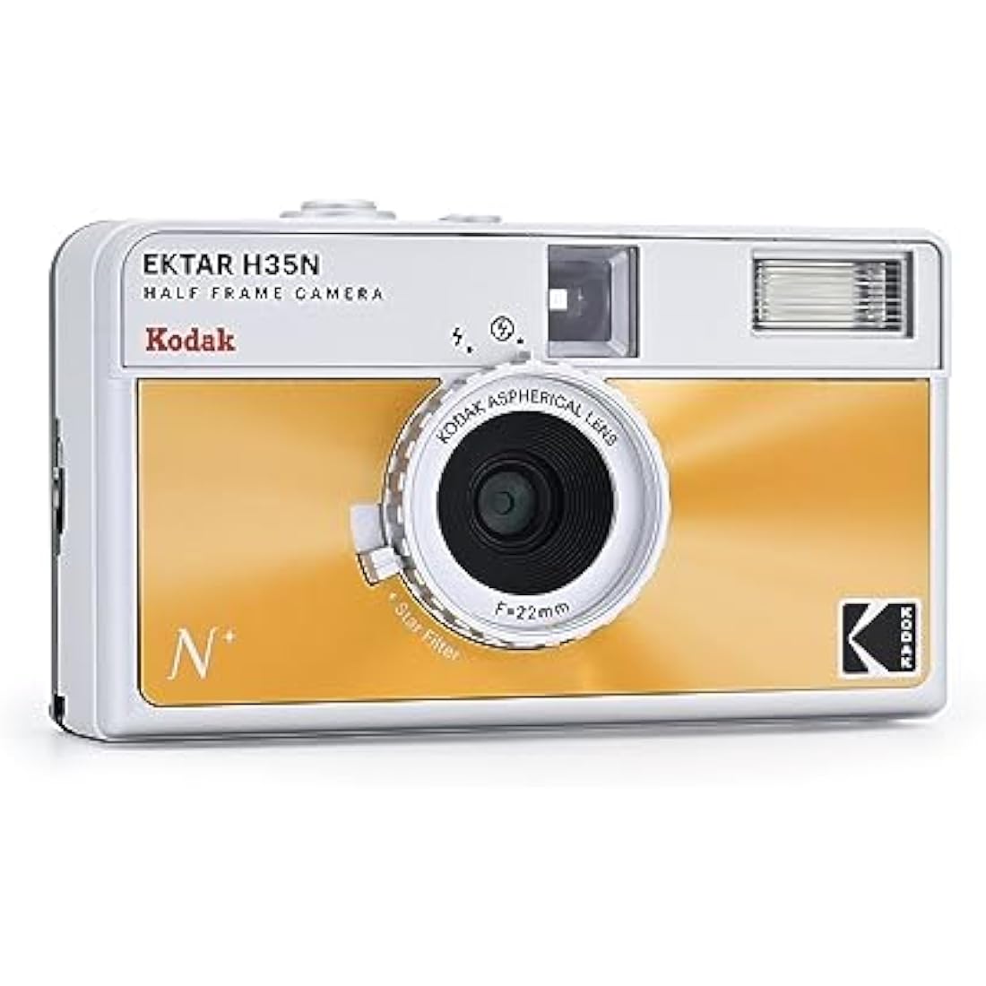 KODAK EKTAR H35N Half Frame Film Camera, 35mm, Reusable, Focus-Free, Bulb Function, Built-in Star Filter, Coated Improved Lens (Film & AAA Battery are not Included) (Glazed Orange)