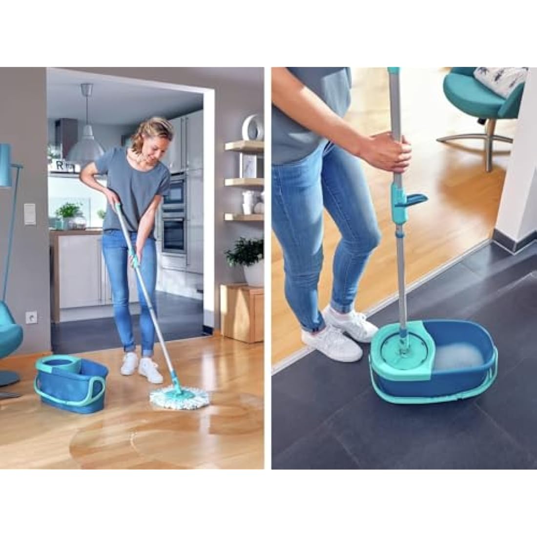 Leifheit Clean Twist Disc Mop Ergo Mop and Bucket, Floor Mop with Moisture-Controlled Spin Mop, Easy-Steer 360 Joint Microfibre Mop Head, 33cm Wide, Twist Mop