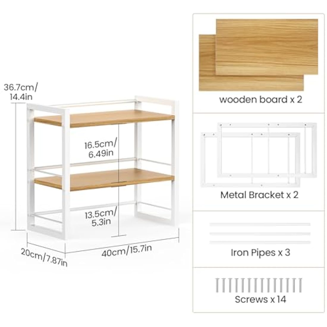 THYGIFTREE Office Desk Shelf Organizer, Wood Desktop Bookshelf Supplies Storage Rack, Shelf for Top of Desk and Dresser (WHITE)