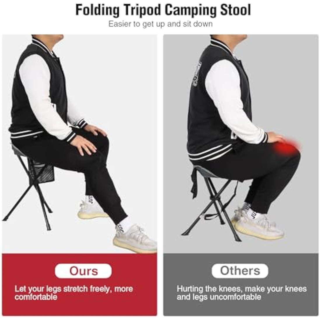 REDCAMP 22.4-inch Tall Tripod Stool Folding, 2 Pack Lightweight Tripod Chairs Portable for Backpacking Hiking Hunting Fishing, Black
