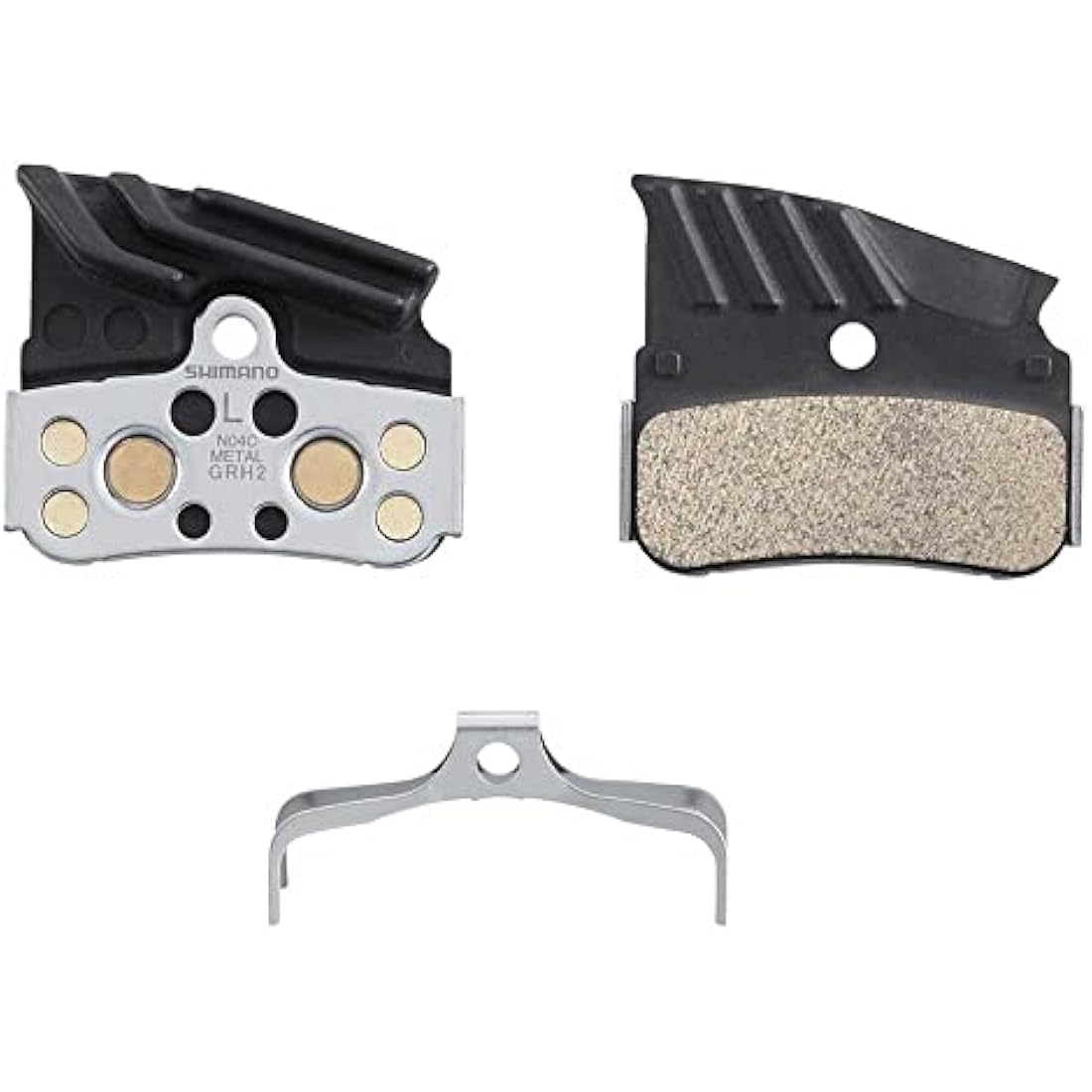SHIMANO N04C disc pads and spring, alloy/stainless back with cooling fins, metal sintered, Black, One Size