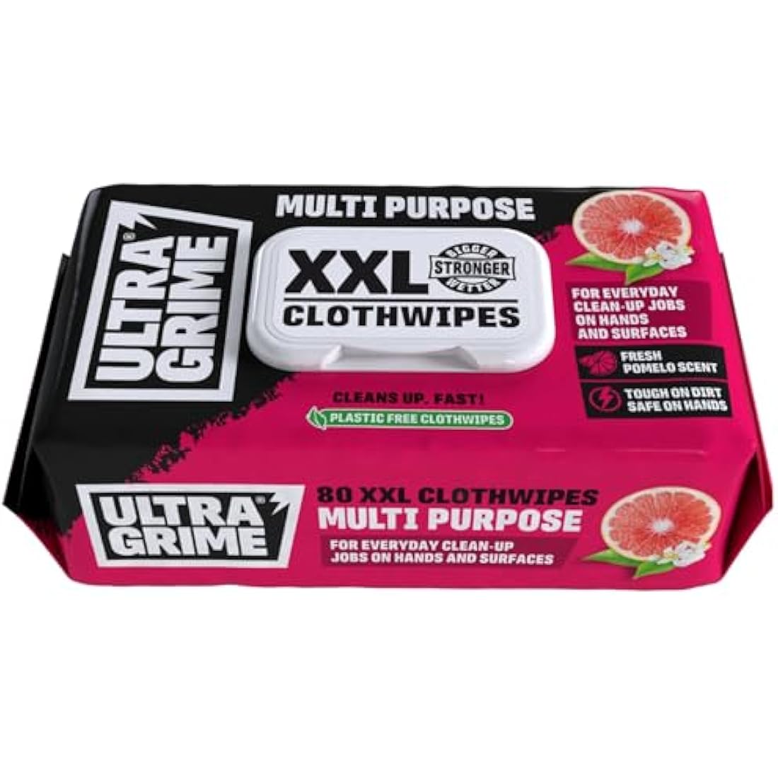UltraGrime Multi Purpose Family XXL Biodegradable 80 Clothwipes - Pomelo Scented Large Wet Cloths - Heavy Duty Multi Purpose Cleaner