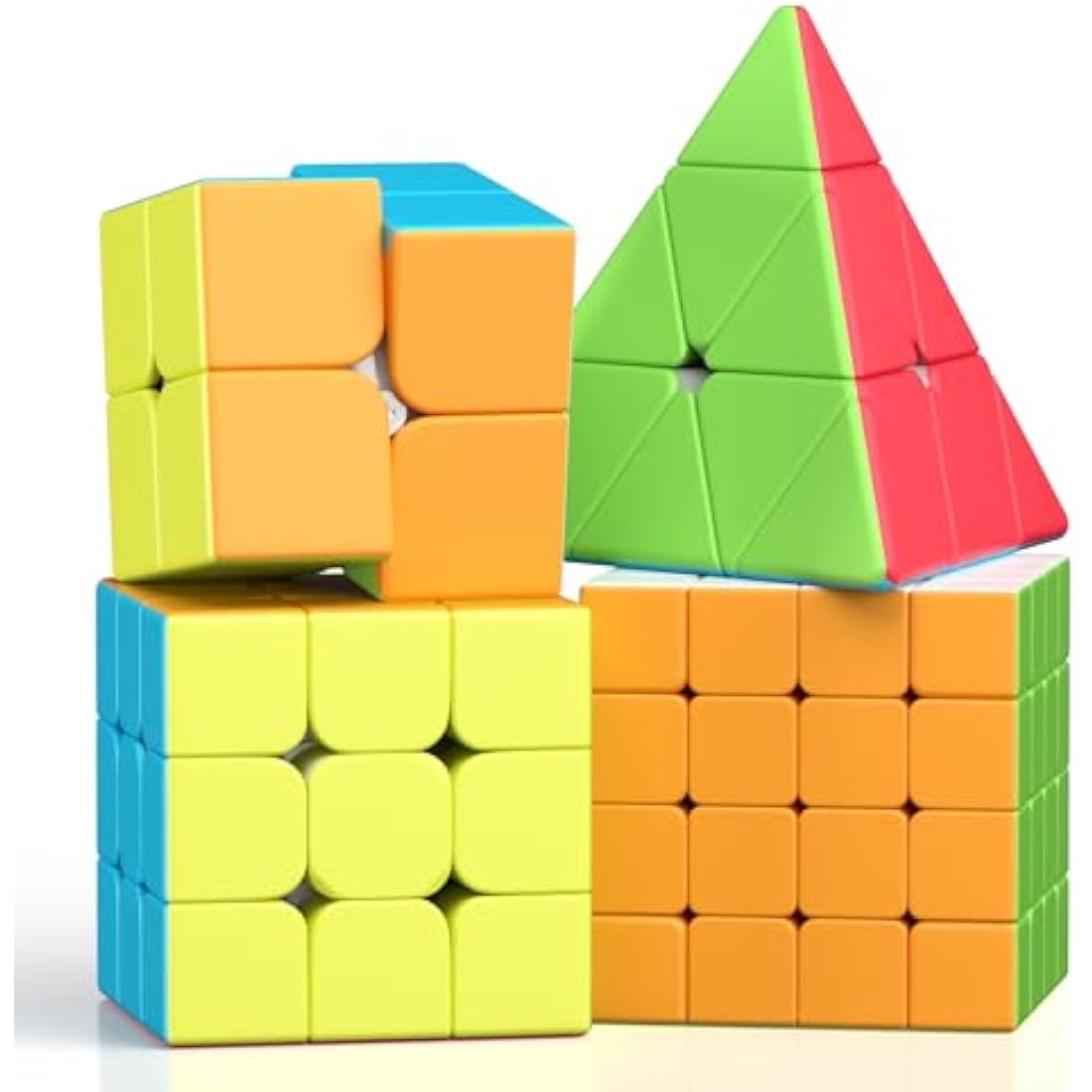 ROXENDA Speed Cube Set, 2X2 3X3 4X4 Pyramid Fast Cube Stickerless with Instruction [4 Pack] (Stickerless Cube Set)