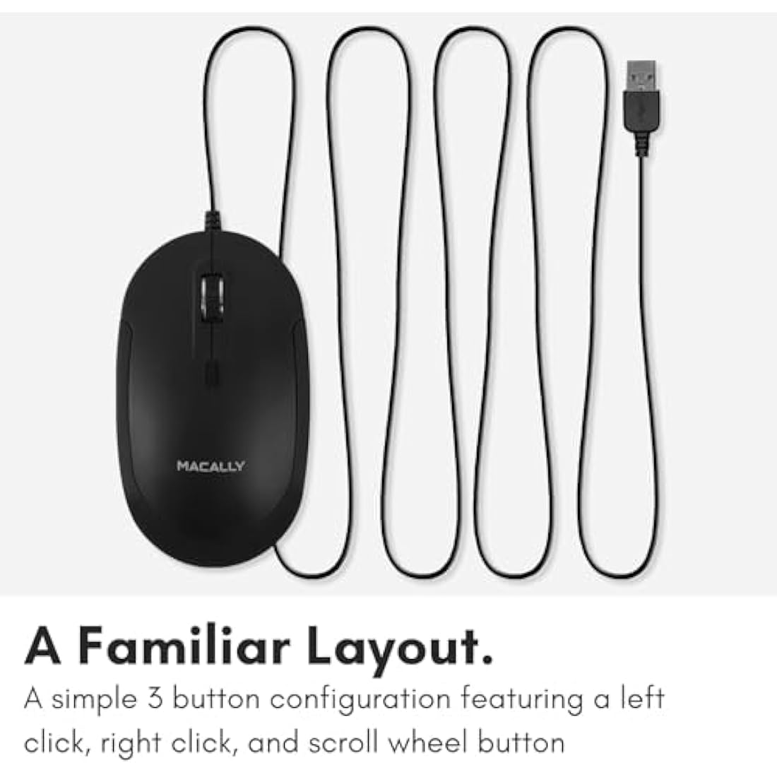 Macally Silent Wired Mouse - Slim & Compact USB Mouse for Apple Mac or Windows PC Laptop/Desktop - Designed with Optical Sensor & DPI Switch - Simple & Comfortable Wired Computer Mouse (Black)