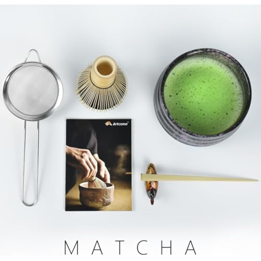 Artcome Matcha Ceremony Kit for Japanese Tea Ceremony, Traditional Matcha Bowl, Whisk, Tea Scoop, Matcha Powder Strainer, Matcha Tea Set for Making Usucha, Koicha and Matcha Latte (Black)