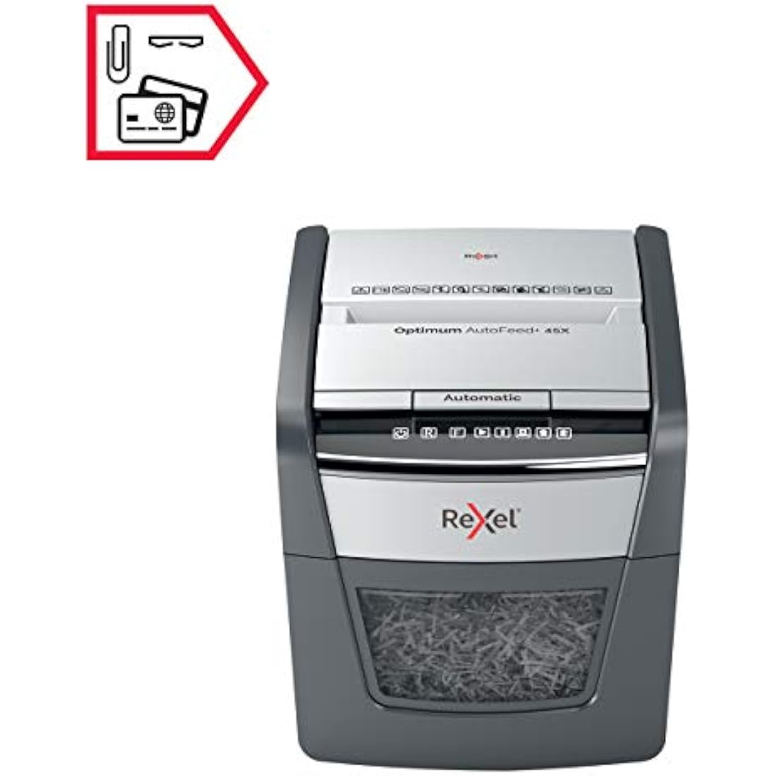 Rexel Optimum Auto Feed 45 Sheet Automatic Cross Cut Paper Shredder, P-4 Security, Home/Home Office, 20 Litre Removable Bin, 2020045X, Black