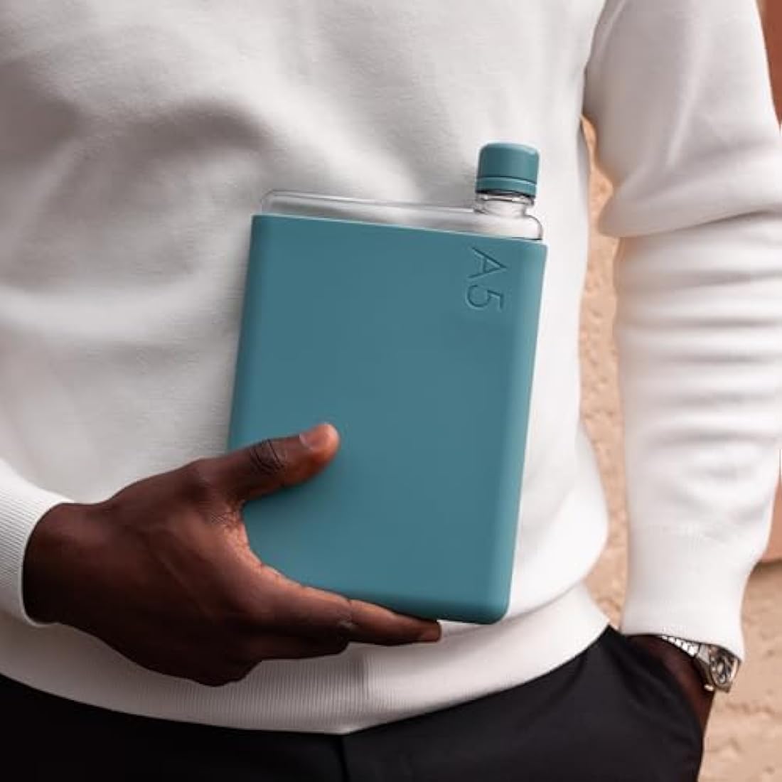 memobottle A5 (Sea Mist) Bundle - 25oz (750ml) - Bottle, silicone sleeve & lid |Slim Water Bottle for Bags, Beside Books & Laptops | BPA Free Tritan | Modern & Minimalist