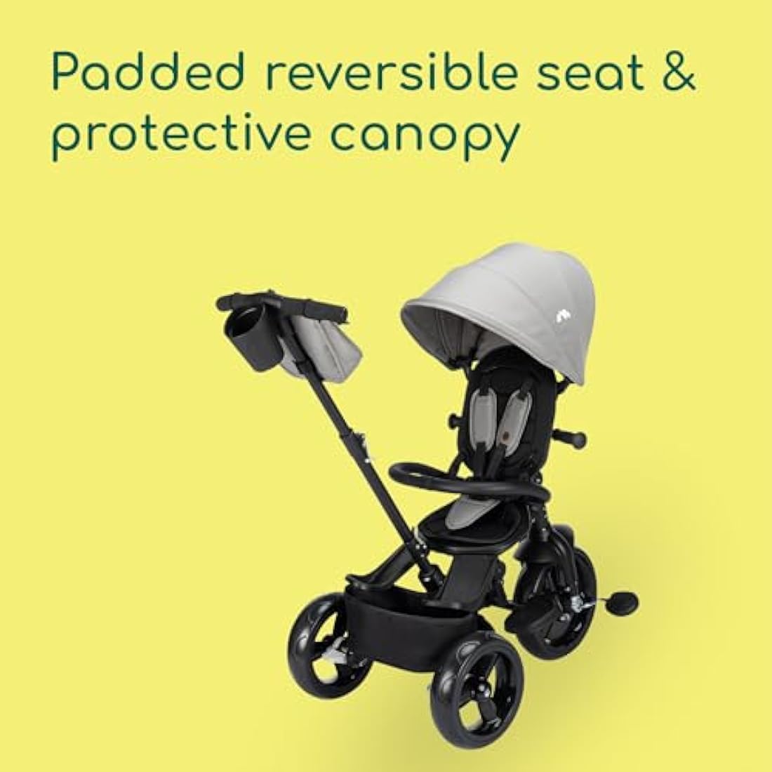 Bebeconfort Windy, Baby Trike with Parent Handle, 10 Months - 4 Years, 0-25 Kg, Adjustable to Child, Comfortable and Reversible Seat, Protective Canopy, Compact Fold, Toddler Bike, Tinted Grey