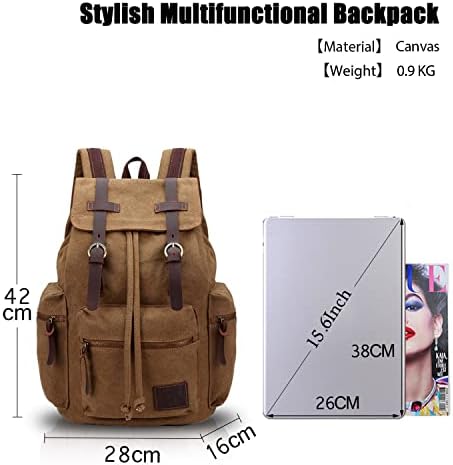 FANDARE Backpack Hiking Daypacks Computers Laptop Rucksack Satchel Bookbag Mountaineering Multi-Function Vintage Canvas Bag Women and Men Green(Size: Large)