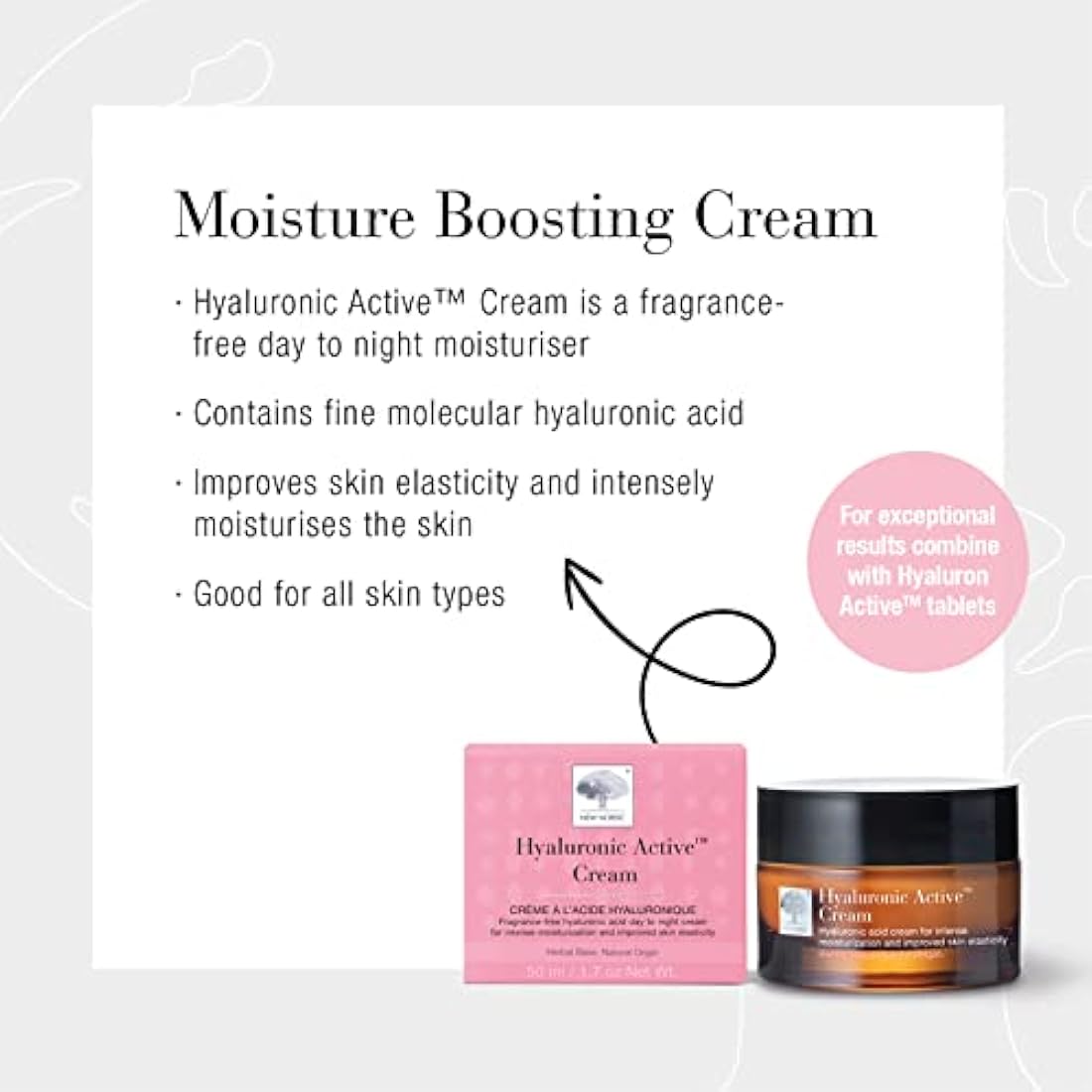 New Nordic Hyaluronic Active Cream with Hyaluronic Acid & Shea Butter - Improve Skin Elasticity & Reduce Visibility of Wrinkles - Odour Free - 50 ml