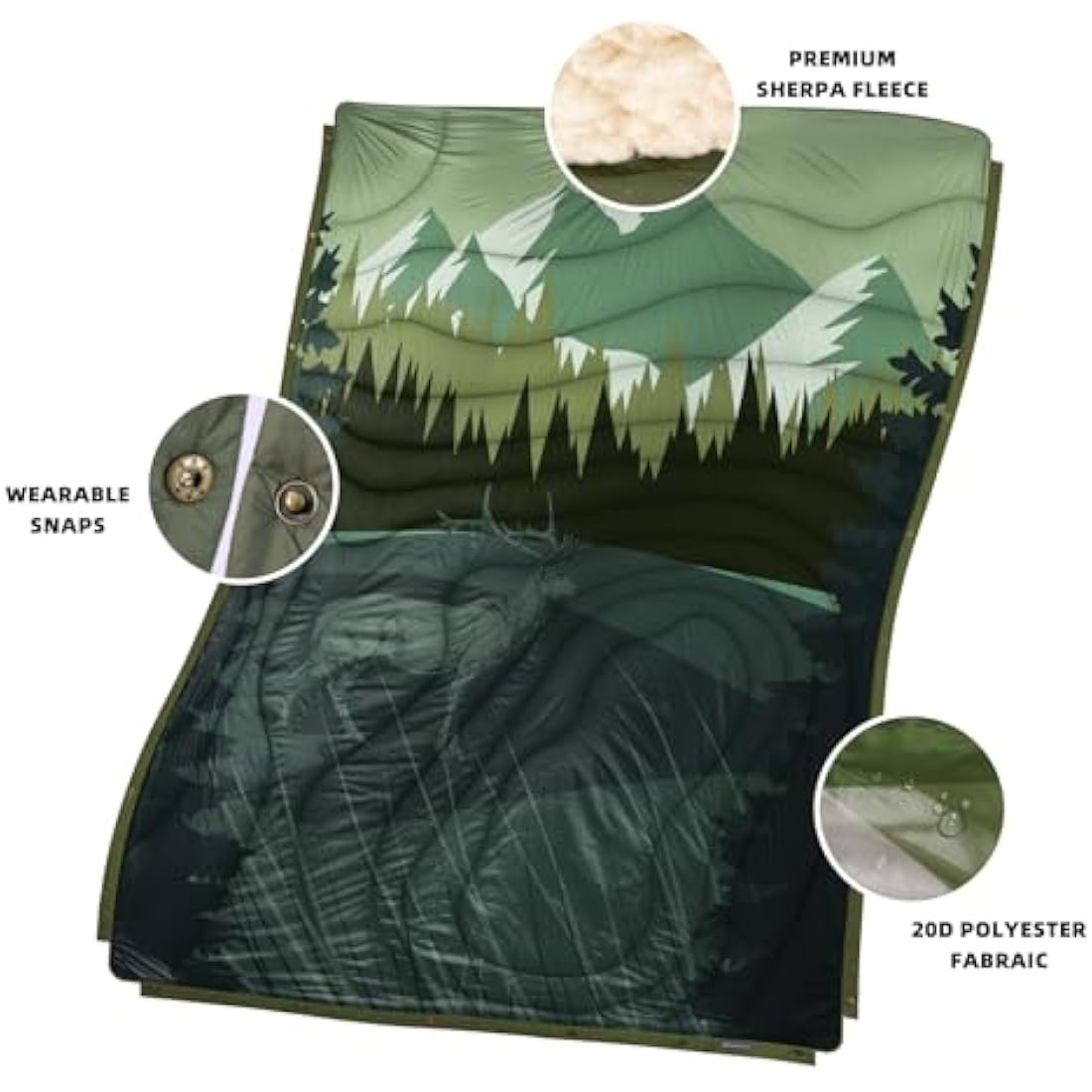 KawaGebo Kamp Outdoor Camping Blanket with Sherpa Lining, Extra Warm Thick Camp Blankets & Puffy Ultralight Soft Poncho DWR Camping Quilt for Cold Weather, Adventure,Sleeping,Backpacking 78"x 56"