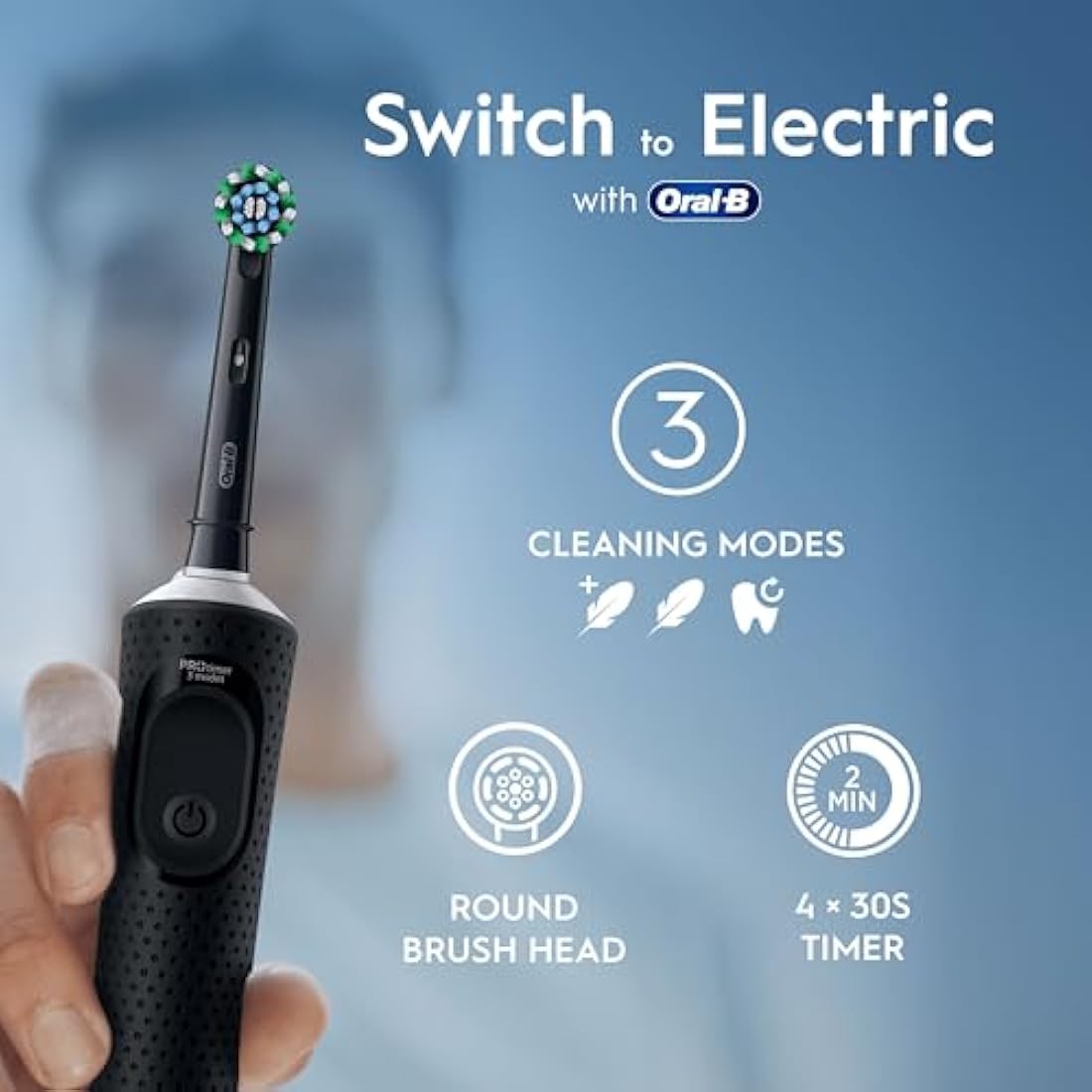 Oral-B Vitality Pro Electric Toothbrushes Adults, Oral B Electric Toothbrush, 1 Handle, 2 Toothbrush Heads, 3 Brushing Modes Including Sensitive Plus, Rechargeable Toothbrush, 2 Pin UK Plug, Blue