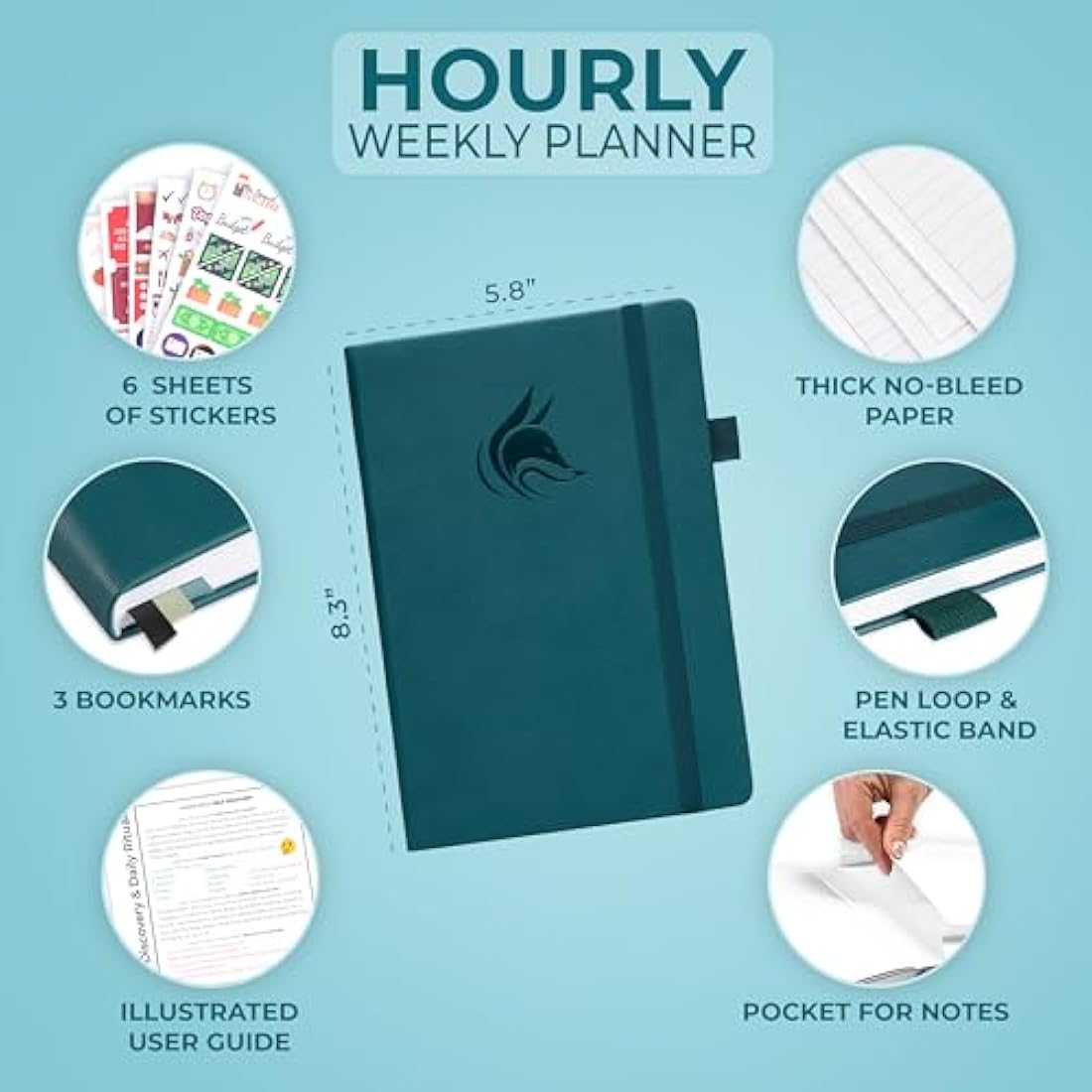 Clever Fox Planner Schedule – Undated Weekly & Monthly Life Planner with Time Slots, Appointment Book & Daily Organizer, A5 (Dark Teal)