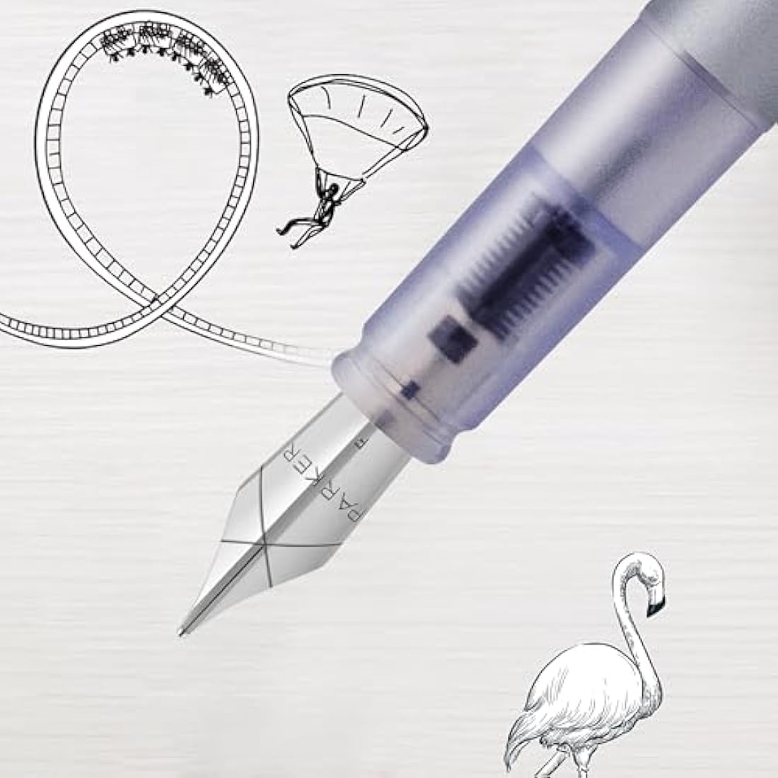 Parker Vector XL Fountain Pen | Metallic Silver-Blue Lacquer on Brass | Medium Nib with Blue Ink Refill | Gift Box