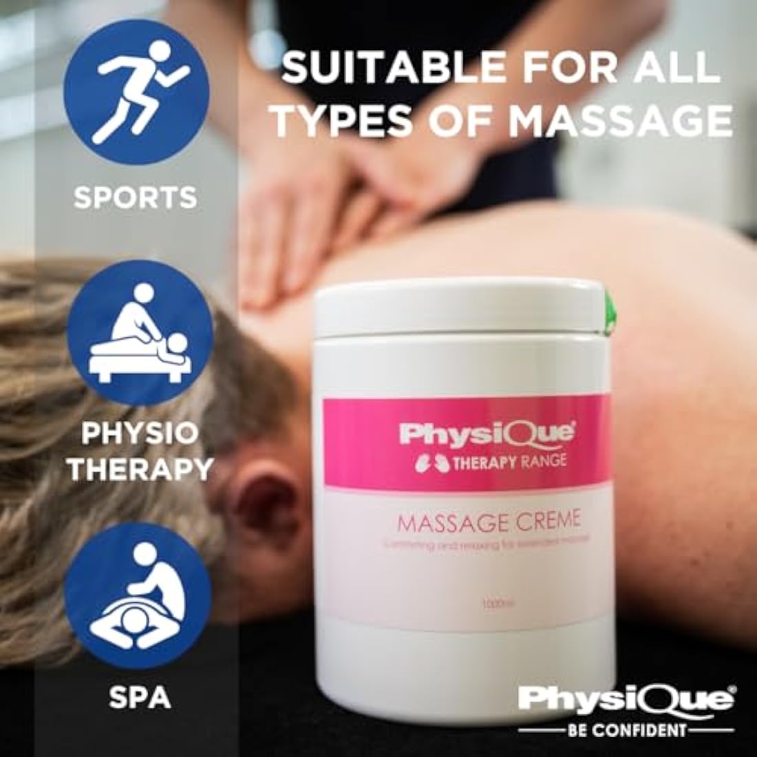Physique Massage Creme 1000ml - Body Cream with Vitamin E - Perfect for Sports, Spa and All Types of Massage - Soft and Smooth Skin