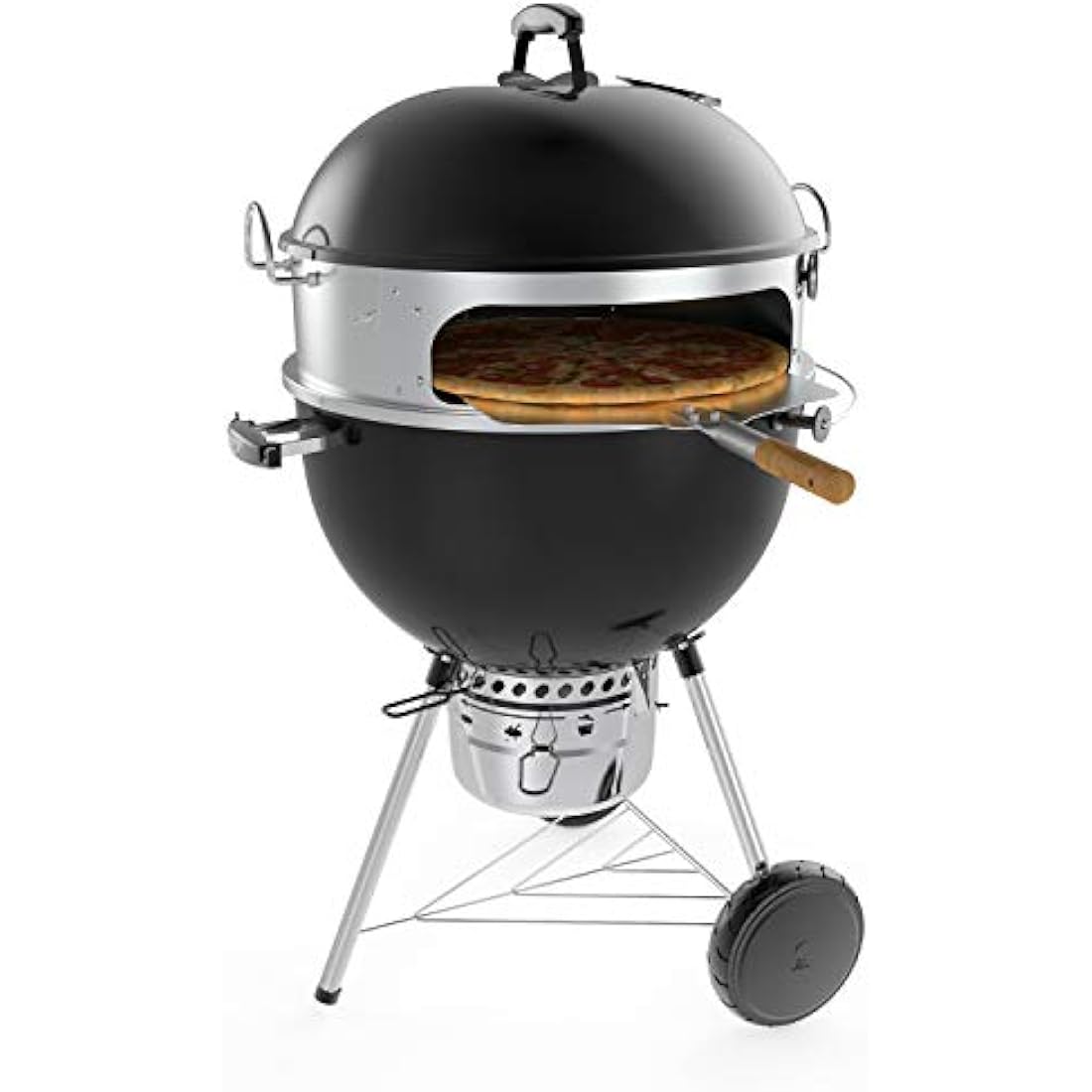 Onlyfire Stainless Steel Pizza Ring Kit with Rotisserie,pizza stone and shovel, Multifunctional BBQ Kit, for Roasting Chicken and Cooking Pizza, fits Most 57CM Charcoal Kettle Grills