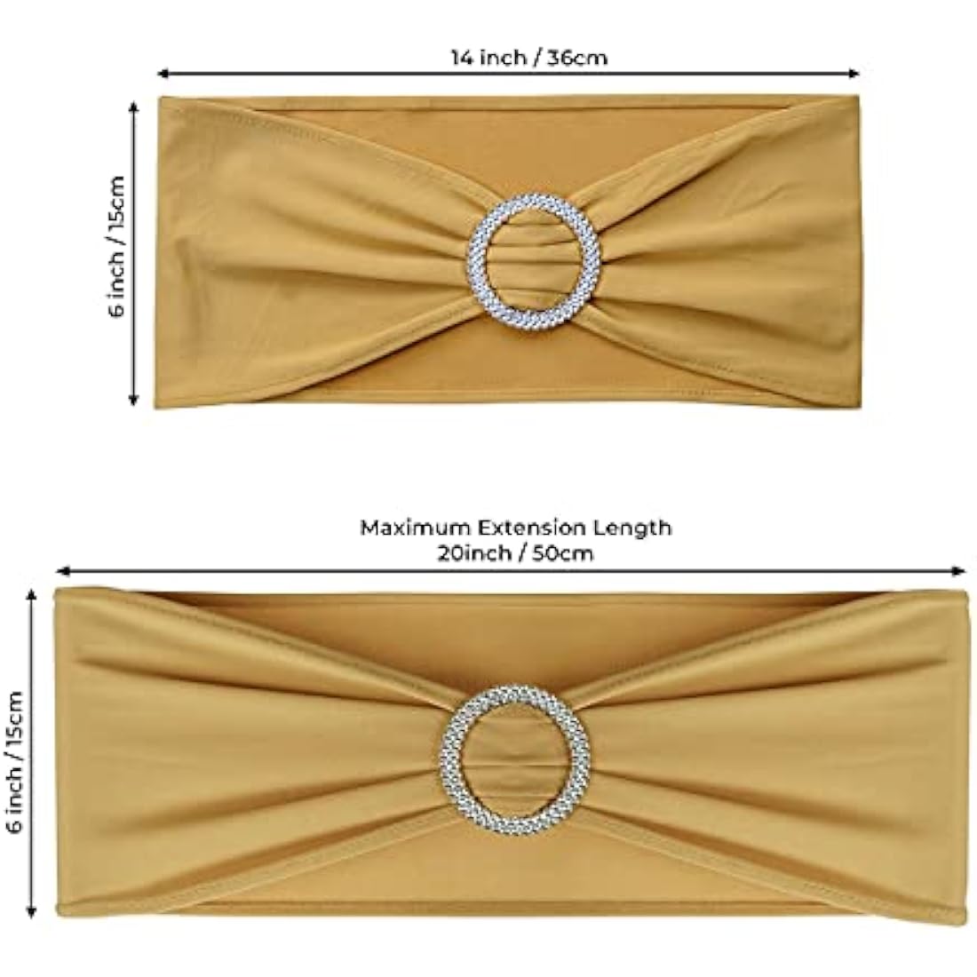 Babenest Spandex Chair Sashes Bows Premium Stretch Chair Cover Band with Buckle Slider Universal Elastic Chair Ties for Wedding Party Ceremony Reception Banquet Decoration (Gold, 100)