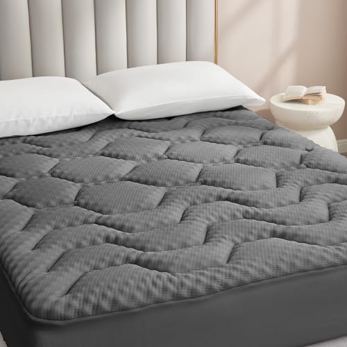EHEYCIGA Memory Foam Mattress Topper Kingsize Bed, Gel Mattress Pad with Extra Deep Pocket, Breathable Mattress Cover, 180x200x3cm, Dark Grey