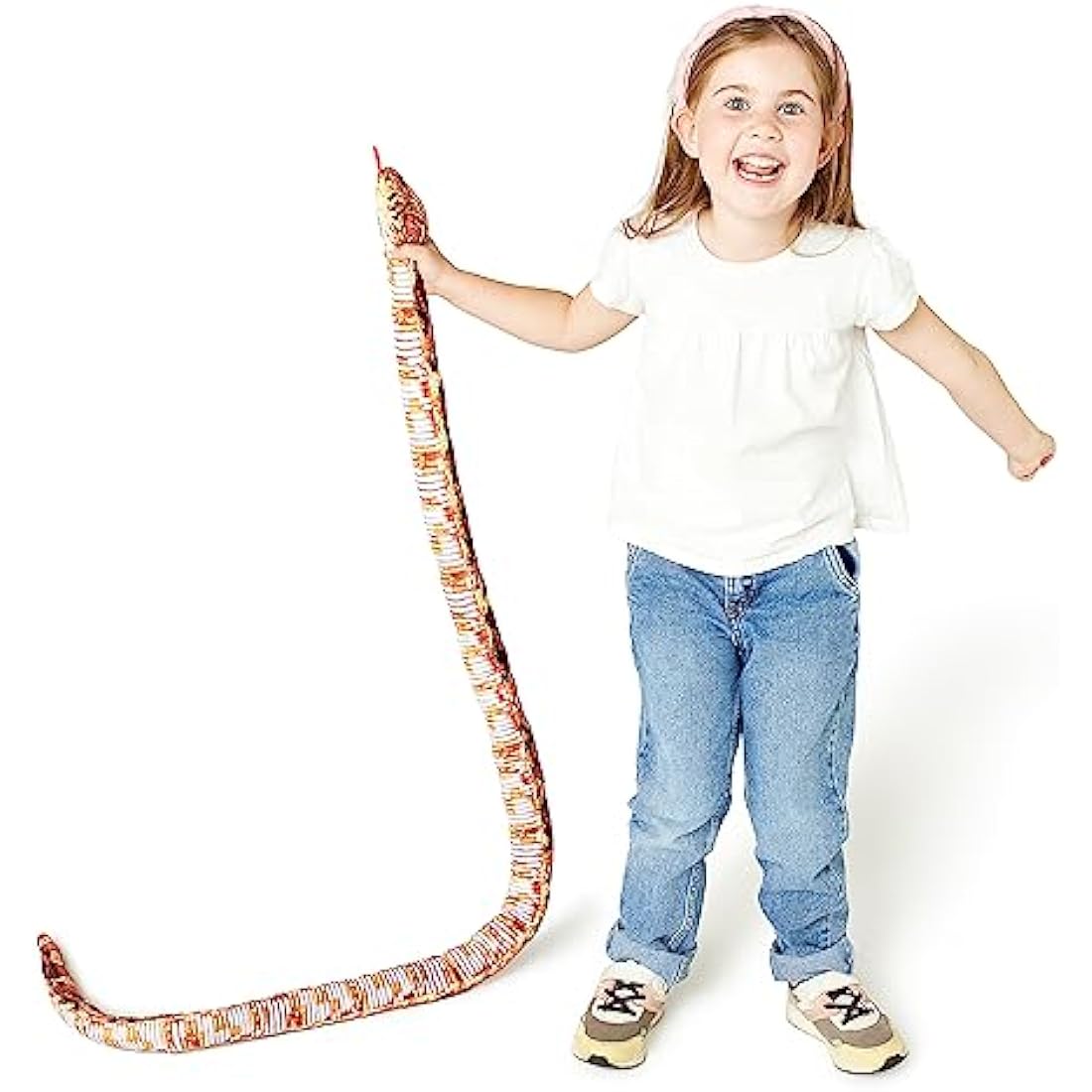 Zappi Co Kids Stuffed Soft Cuddly Plush Snake Toy - Part of Safari Animals Collection: Realistic and Lifelike, Perfect for Kids 180 cm Length(Orange/Black Corn Snake)