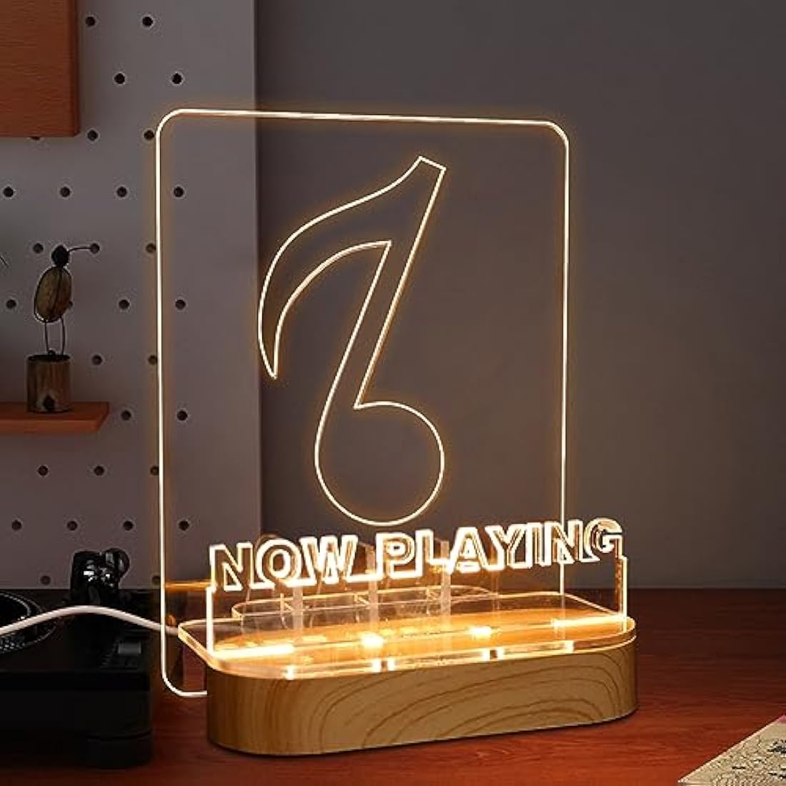 YuanDian Light up Now Playing Vinyl Record Stand, Now Spinning Record Stand, Wooden Acrylic Holder for Vinyl Album Display Storage, Vinyl Record LED Display Storage Collection Holder with USB Powered