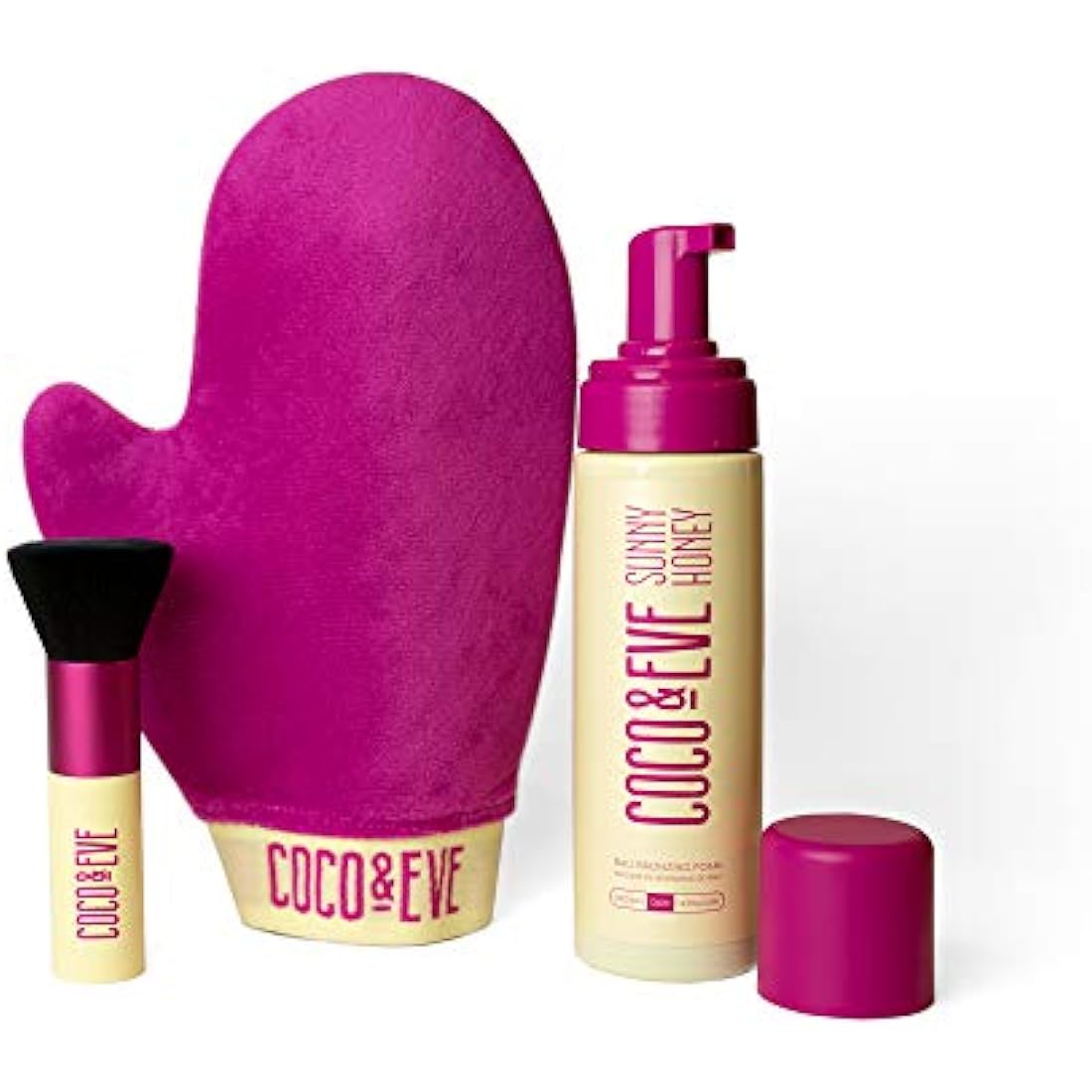 Coco & Eve Sunny Honey Bali Bronzing Bundle. All Natural Sunless Tanning Mousse. Instant Self Tanning Lotion with Bronzer, Mitt Applicator and Kabuki Brush. (Medium)