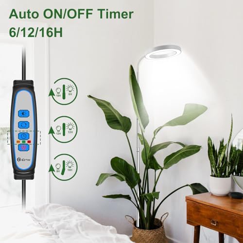 wolezek Grow Light, 80 LEDs Grow Lights for Indoor Plants Full Spectrum, 65in Plant Lights Indoor, 3 Colors LED Grow Light with 360°Gooseneck, 6/12/16H Timer, 5 Brightness, Height Adjustable, White