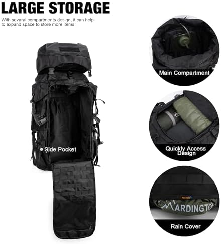 Mardingtop Tactical backpack Large Backpack Military Rucksack Hiking Backpack Camping Backpack Patrol Molle Pack with Rain Cover for Outdoor Trekking Mountaineering Hunting