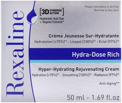 Rexaline - Hydra-Dose Rich - Hyper-Hydrating Rejuvenating Cream - Face moisturizer, anti wrinkle and anti aging cream with Hyaluronic Acid - Soothing and nourishing - Facial care - Dry skin - 50 ml